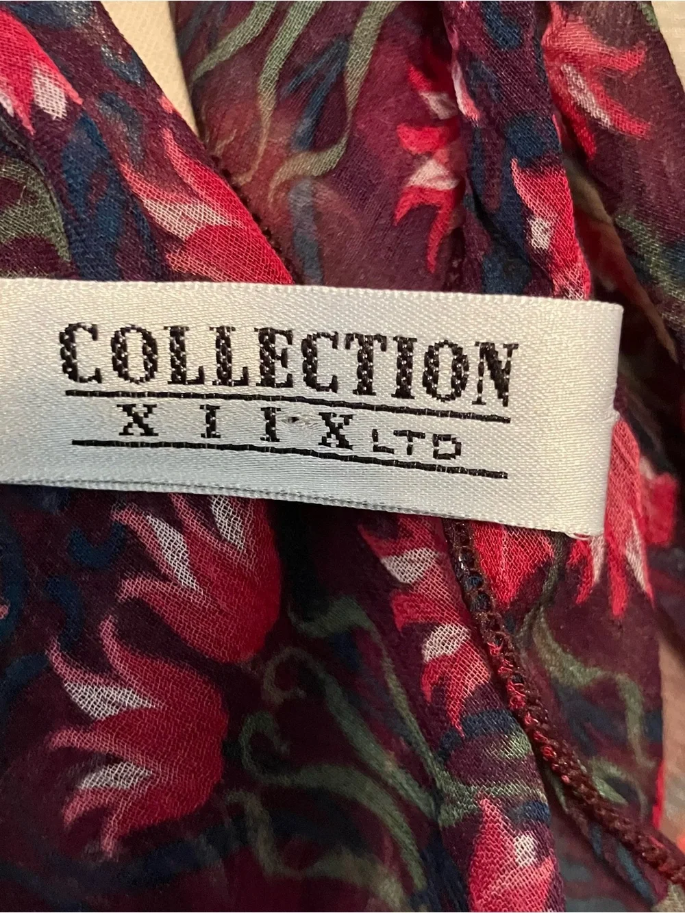 VTG Silk Scarf Pink Floral Tulip Scallop Hem Rectangle Cottagecore Fairy 10x51in